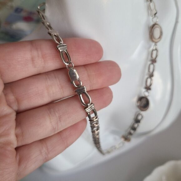 Vintage Boho Sterling Silver Black Onyx Cabochon Chain Link Necklace 16 inch - Picture 8 of 10